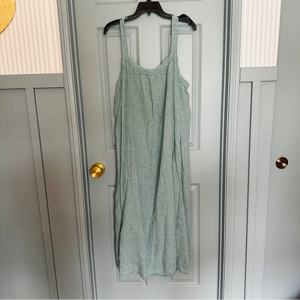 Eileen Fisher Organic Linen Midi Checkered Dress - Picture 6 of 11